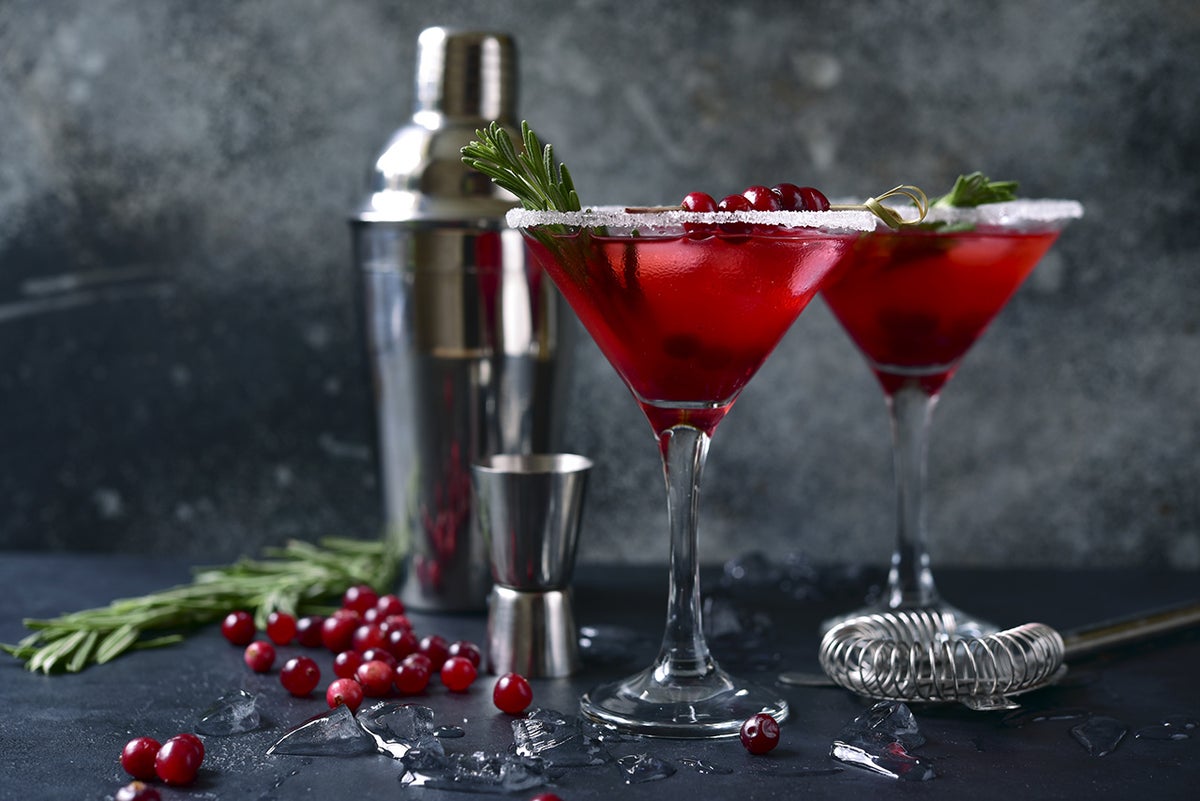 Christmas cranberry cocktail with rosemary.