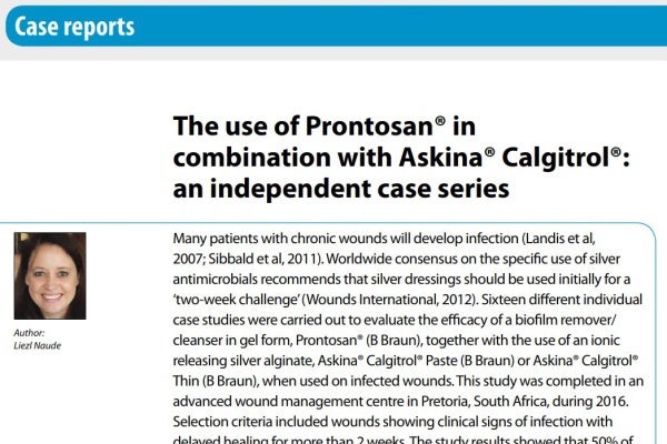 Naude L. The use of Prontosan® in combination of Askina® Calgitrol®: an independent case series. Wounds International, 2018 ; 9(1): 44-48.  Available at  (accessed 16.03.2018).